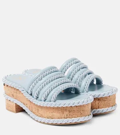 Valentino Garavani Vlogo Summerblocks Leather Platform Mules In Blau