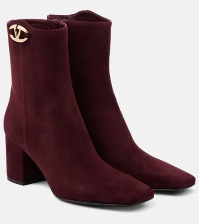 Valentino Garavani Vlogo The Bold Edition Suede Booties In Burgund