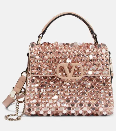 Valentino Garavani Vsling Mini Sequined Leather Tote Bag In Pink