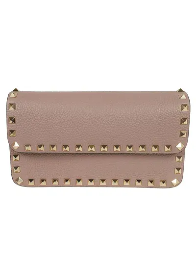 Valentino Garavani Wallet W/strap Rockstud Platinum Studs In Poudre