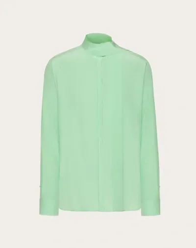 Valentino Washed Silk Shirt With Neck Tie In Mint