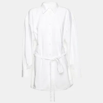 Pre-owned Valentino White Cotton Waist Tie Shirt Xs