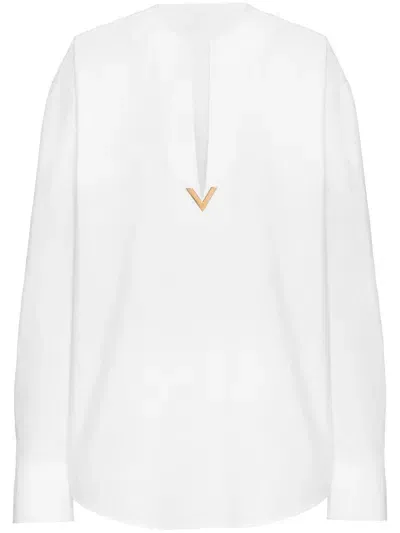 Valentino V Gold Poplin Top In White