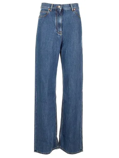 Valentino Wide Leg High-waisted Jeans In Medium Blue Denim