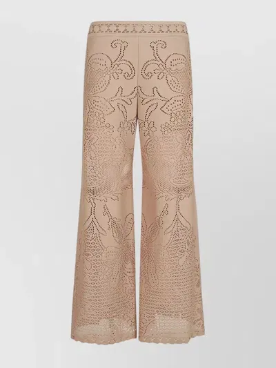 Valentino Floral-embroidered Wide-leg Trousers In Neutrals