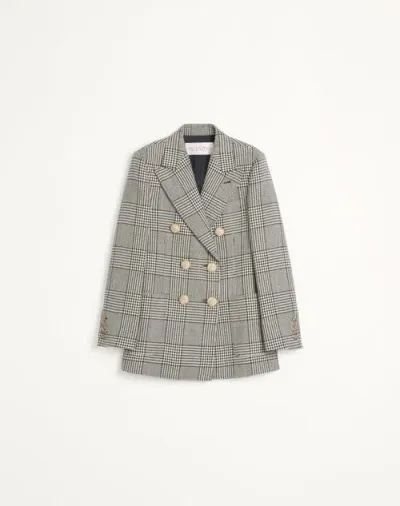 Valentino Wollblazer Mit Hahnentrittmuster Frau Elfenbein/schwarz 46 In Gray