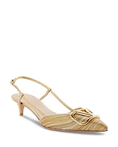 Valentino Garavani Women's Pointed Toe Logo Kitten Heel Slingback Pumps In Multicolor Oro/