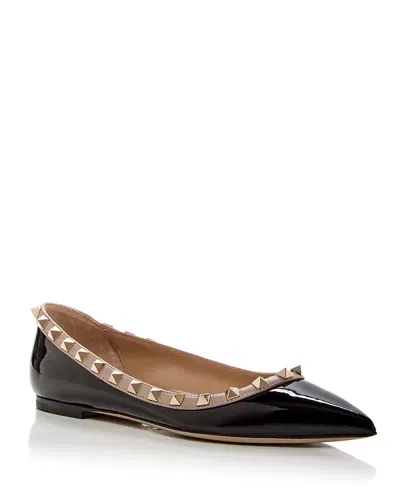 Valentino Garavani Women's Rockstud Pointed Toe Ballet Flats In Black/poud