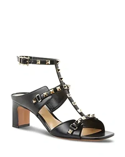 Valentino Garavani Women's Square Toe Pyramid Studded High Heel Sandals In Black