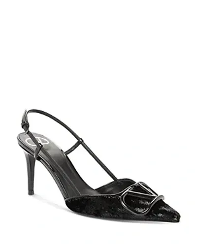 Valentino Garavani Women's V Logo Pointed Toe Slingback Pumps In Black