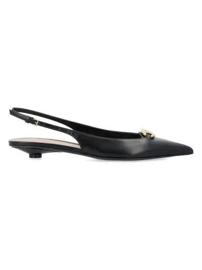 Valentino Garavani 20mm Moon Logo Leather Slingback Sandals In Black