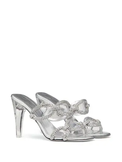 Valentino Garavani Chain 1967 Embellished Slide Sandals In Silver