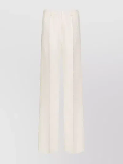 Valentino Wool And Silk Blend Trousers With Iconic Design In White