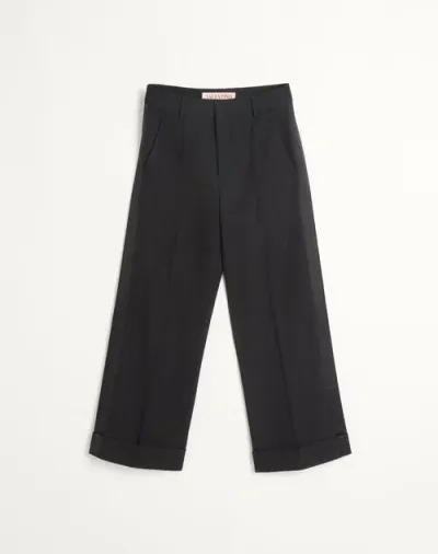 Valentino Wool Cuffed Trousers With Satin Side Bands In Black