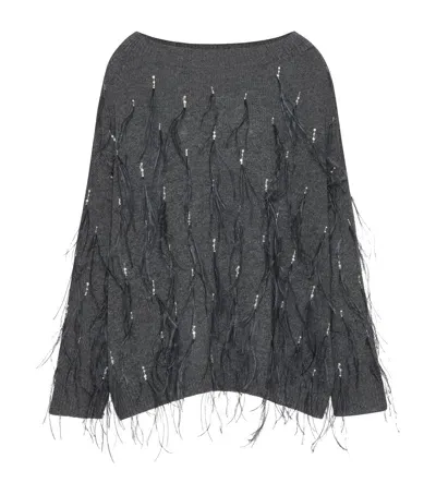 Valentino Wool Feather-trim Sweater In Grey