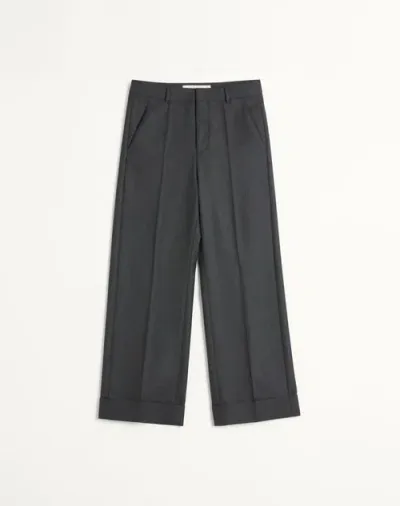 Valentino Wool Gabardine Trousers With Turn-ups In Anthracite