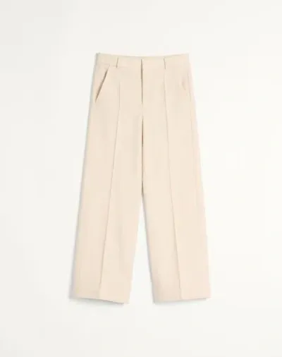 Valentino Wool Gabardine Trousers With Turn-ups In Neutral