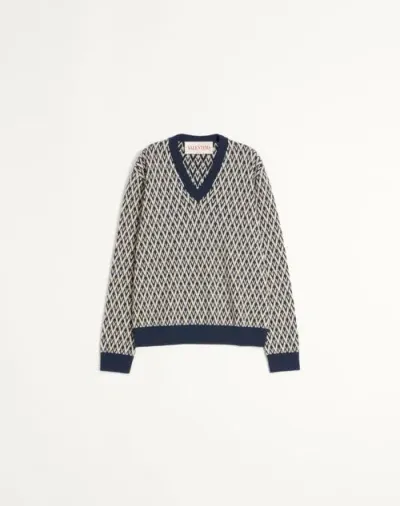 Valentino Wool Jumper With Toute La V Jacquard Pattern In Neutrals