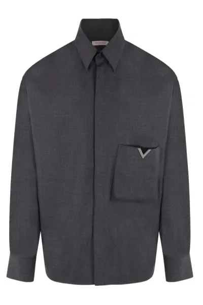 Valentino Grey Wool Shirt In Grigio Melange