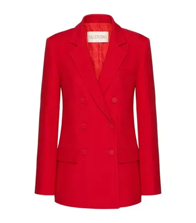 Valentino Wool-silk Double-breasted Blazer In Red