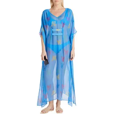 Valimare Florence Sheer Butterfly Caftan Coverup In Blue