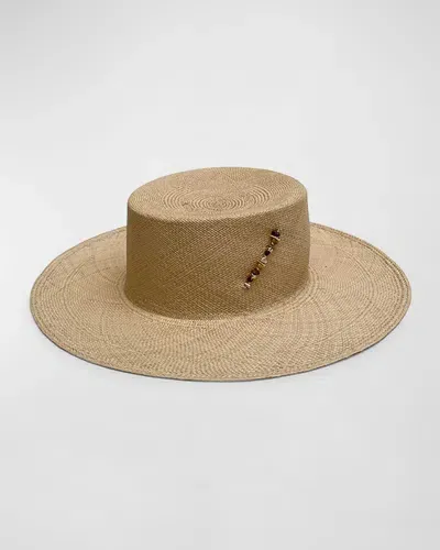 Van Palma Alba Straw Large Brim Hat In Beige