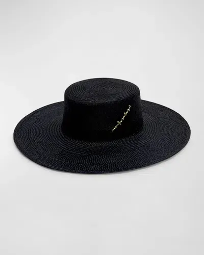 Van Palma Alba Straw Large Brim Hat In Black