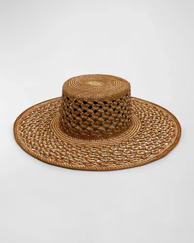 Van Palma Carlota Woven Straw Large Brim Hat In Terra Beige