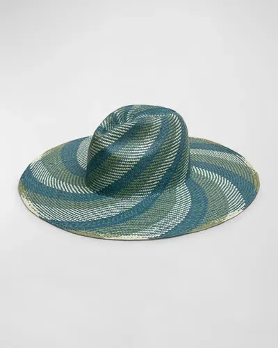 Van Palma Ema Straw Large Brim Hat In Baby Blue Navy Blue