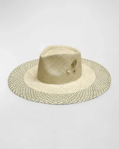 Van Palma Georgia Embellished Straw Large Brim Hat In Natural Sage