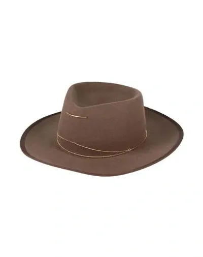 Van Palma Anna Draped Chain Merino Wool Fedora In Brown