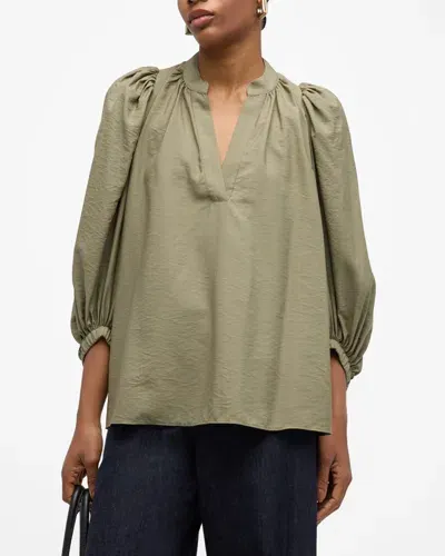 Vanessa Bruno Bell Ruched Blouson-sleeve Blouse In Kaki