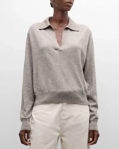 Vanessa Bruno Dixie Heathered V-neck Sweater In Taupe