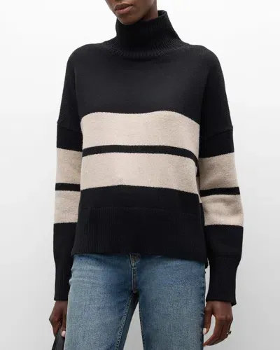 Vanessa Bruno Malo Striped Turtleneck Wool Sweater In Noirecru