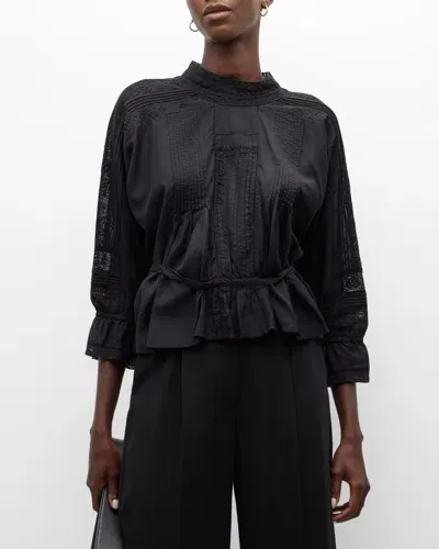 Vanessa Bruno Viva Pintuck Lace-inset Blouse In Noir