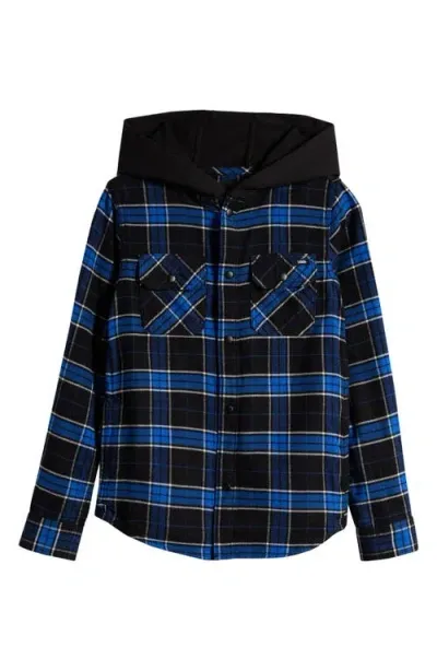 Vans Kids' Parkway Ii Plaid Cotton Hooded Snap-up Shirt Jacket In Black/true Blue