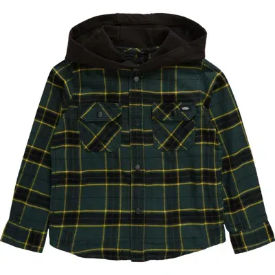 Vans Kids' Parkway Ii Plaid Cotton Hooded Snap-up Shirt Jacket In Green Gables/black