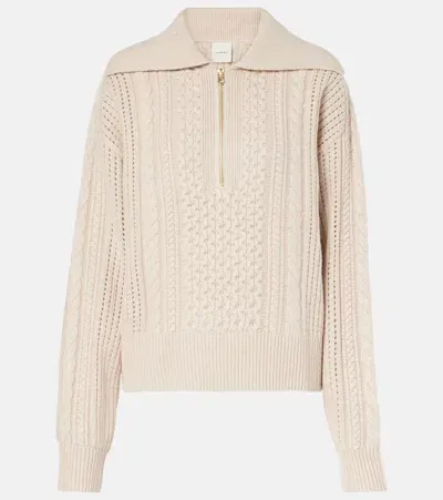 Varley Camello Cable-knit Half-zip Sweater In Beige