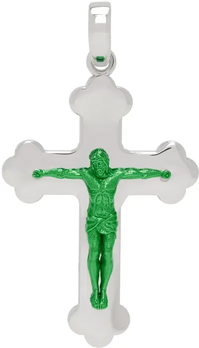 Veert ホワイトゴールド The Small Jesus Piece ペンダントトップ In White Gold/green