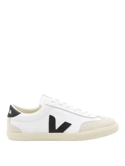 Veja White Leather Sneakers In Black Fabric