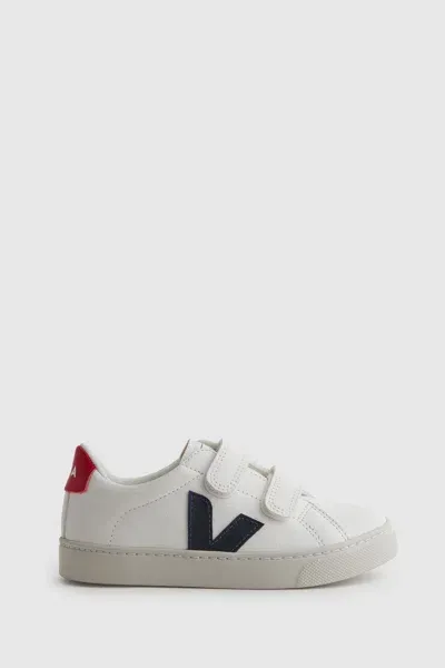 Veja White  Leather Velcro Trainers In White Nautico Pekin