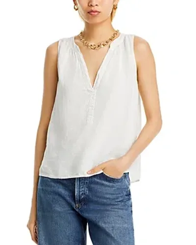 Velvet By Graham & Spencer Linen V Neck Tank Top In Chalk White