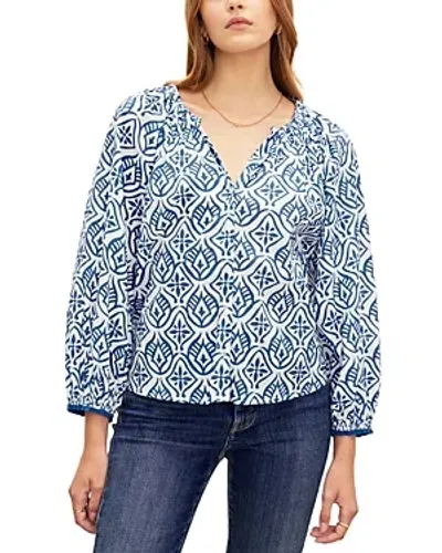 Velvet By Graham & Spencer Marian Split Neck Blouse In Blue