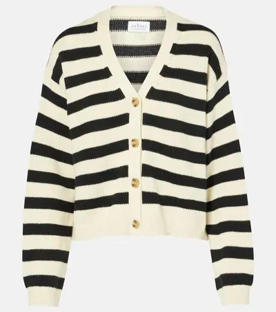 Velvet Elodie Striped Cotton And Cashmere Cardigan In White