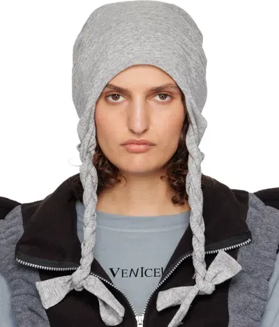 Venicew Gray Pigtail Beanie In Mel Grey