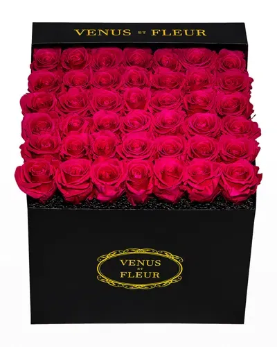 Venus Et Fleur Classic Large Square Rose Box In Hot Pink