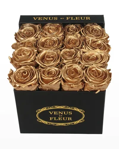 Venus Et Fleur Classic Small Square Rose Box In Gold