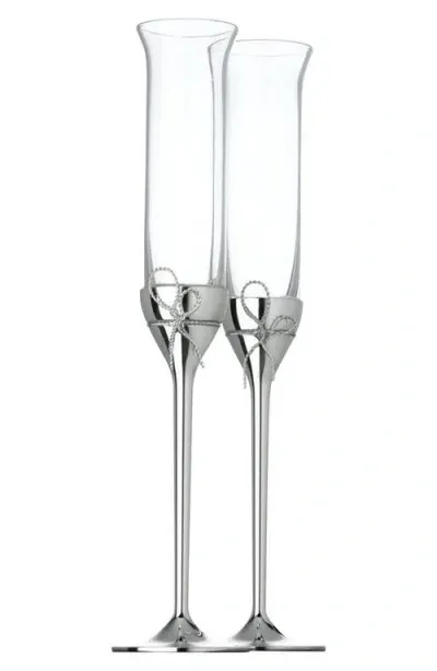 Vera Wang X Wedgwood Love Knots Set Of 2 Toasting Flutes In Silver