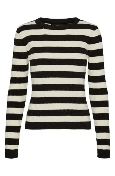 Vero Moda Chili Stripe Crewneck Sweater In Black Stripes Birch