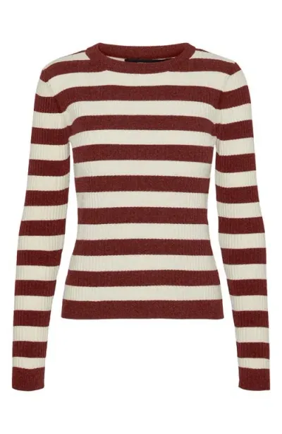 Vero Moda Chili Stripe Crewneck Sweater In Fired Brick Stripes